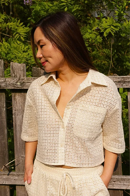 Petite Eyelet Crop Top (Taupe)