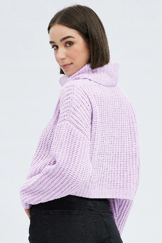 Pink Knit Jumper Turtle Neck Chenille