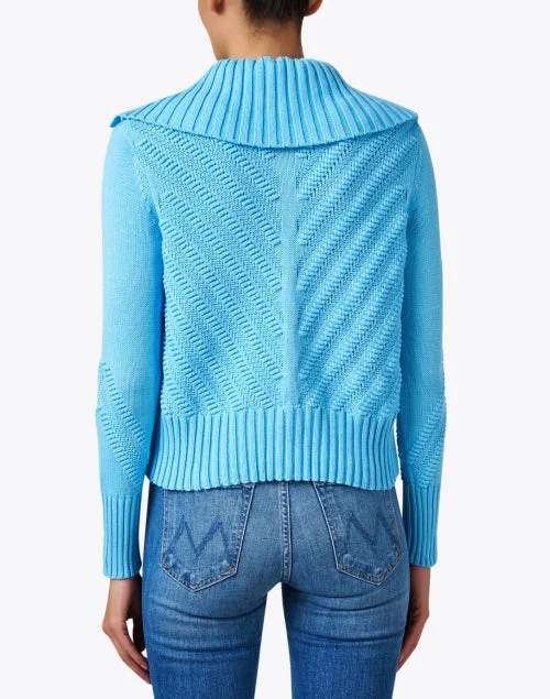 Pool Blue Cotton Diagonal Knit Cardigan