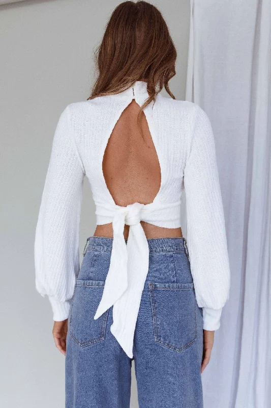 Prove It Keyhole Front Backless Knit Crop Top White