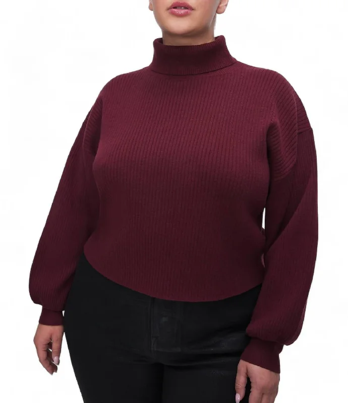 Ribbed Mock Neck Sweater In Malbec