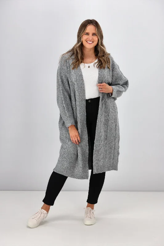 Sass Belinda Chunky Cable Cardi Grey Marle