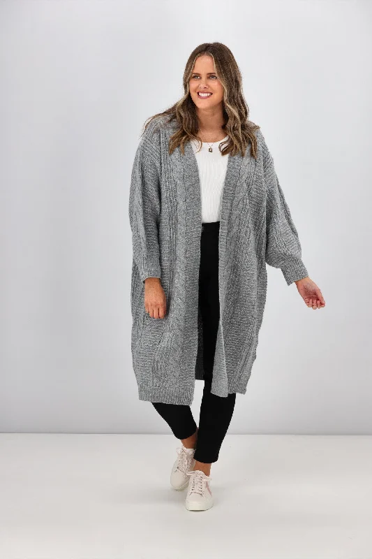 Sass Belinda Chunky Cable Cardi Grey Marle