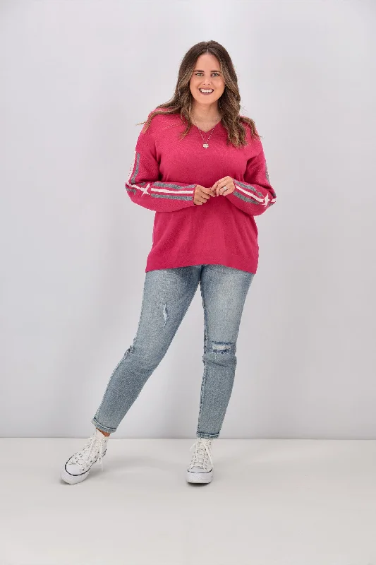 Shine On Label Micah Star Stripe Sleeve Jumper Pink