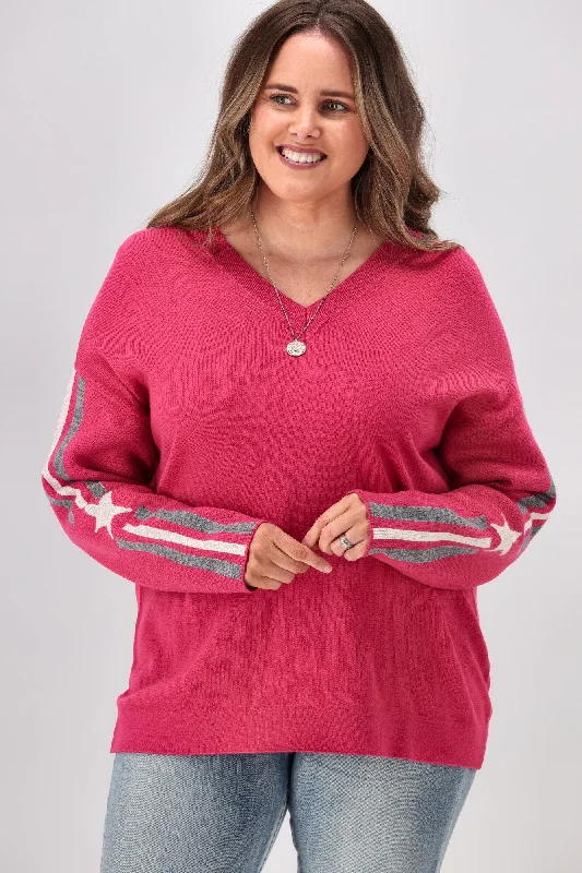 Shine On Label Micah Star Stripe Sleeve Jumper Pink