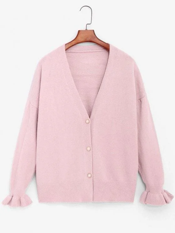 Slouchy Ruffled Cuffs Cardigan for Women