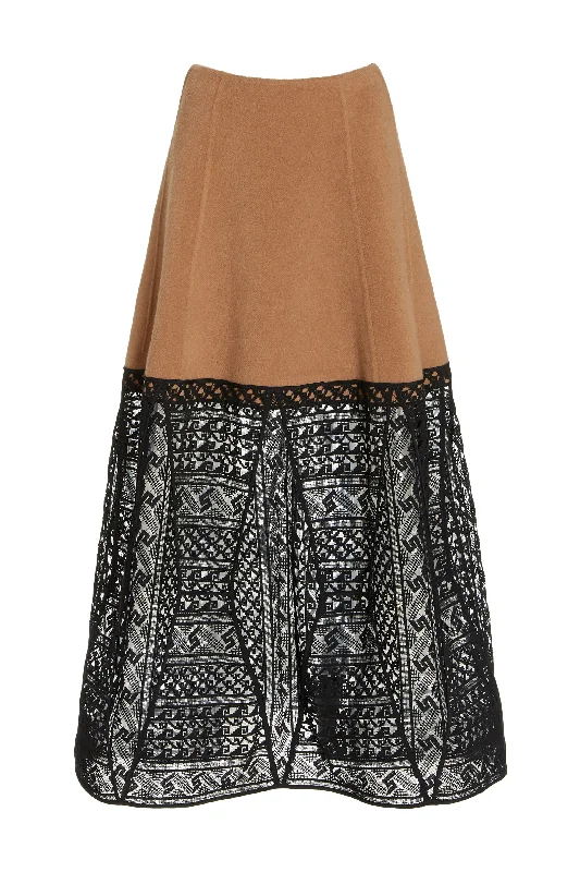 Sorvino Lace Skirt in Camel Double-Face Recycled Cashmere