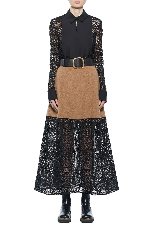 Sorvino Lace Skirt in Camel Double-Face Recycled Cashmere