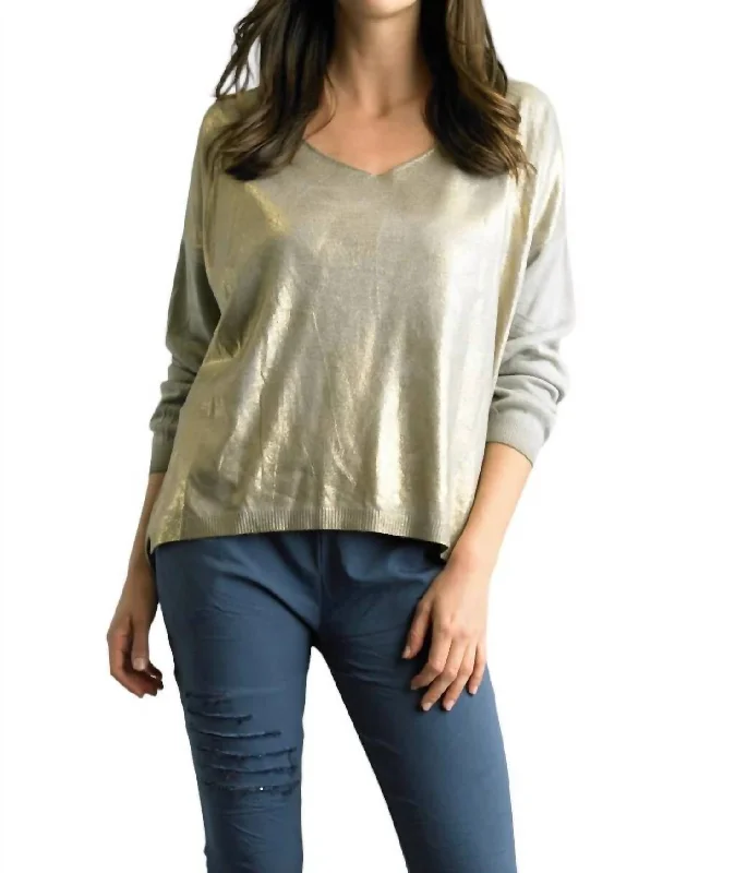 Sparkle And Shine Long Sleeve Sweater In Taupe