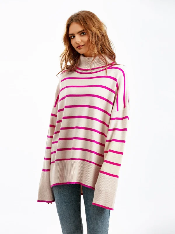 Striped Drop Shoulder Turtleneck Sweater