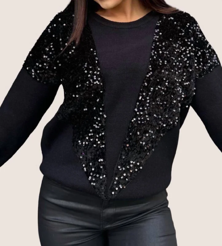 Sweater With Sequin Yoke In Black