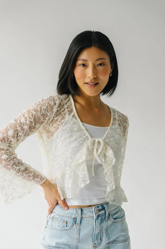 The Kendra Ruffle Front Cardigan in Ivory