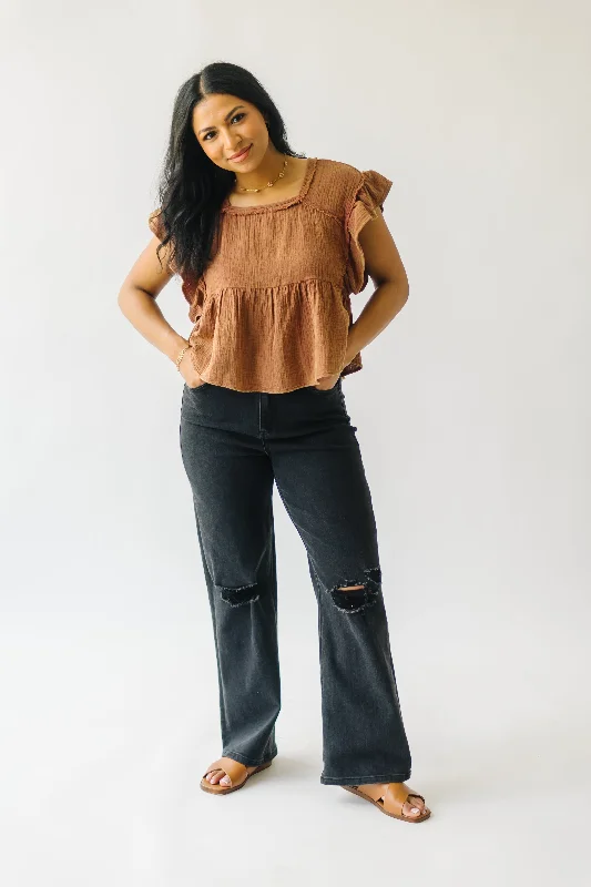 The Rackley Gauze Ruffle Sleeve Blouse in Clay