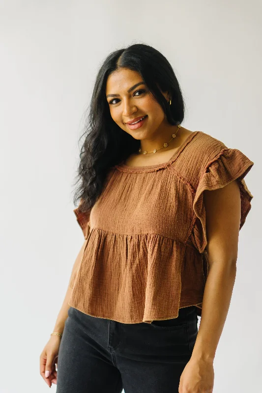 The Rackley Gauze Ruffle Sleeve Blouse in Clay