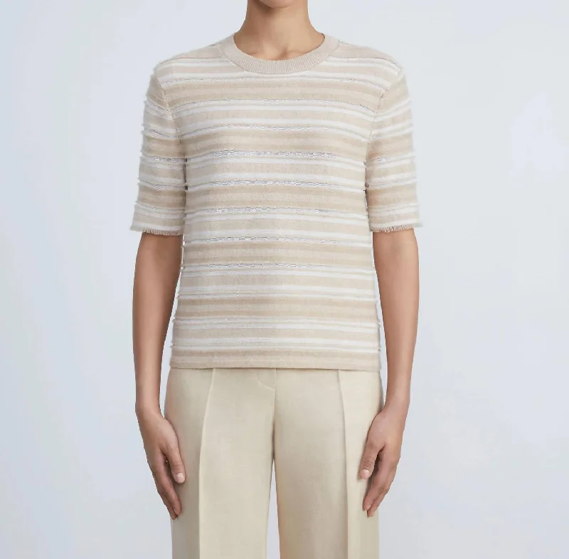 Voile Stripe Jacquard Fringed Sweater In Dune