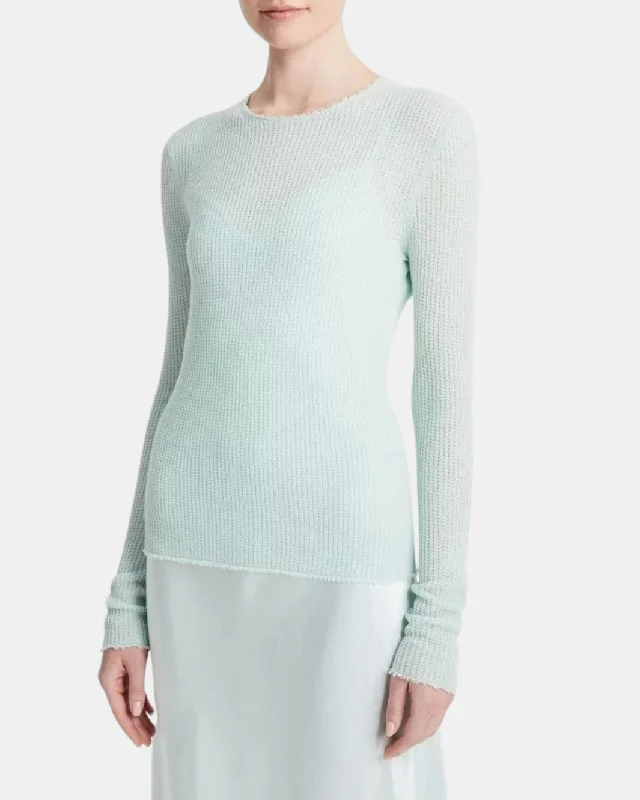 WAFFLE STITCHED CASHMERE SILK SWEATER IN SEA STAR