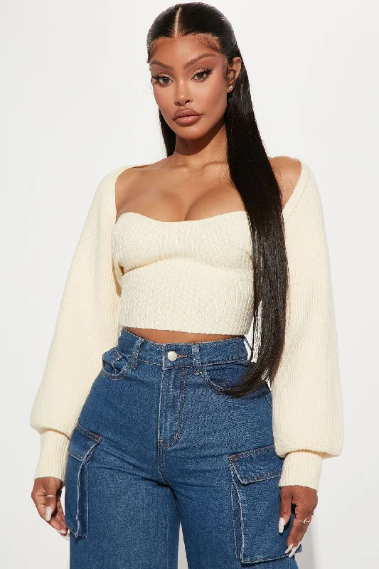 What I Want Shrug Cropped Sweater Set - Cream