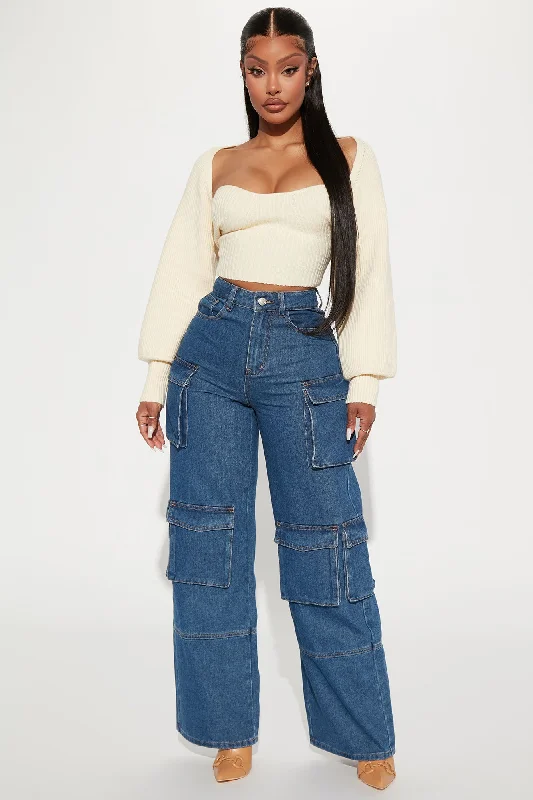 What I Want Shrug Cropped Sweater Set - Cream