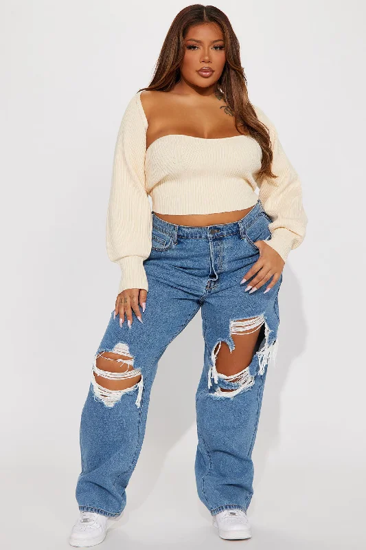 What I Want Shrug Cropped Sweater Set - Cream