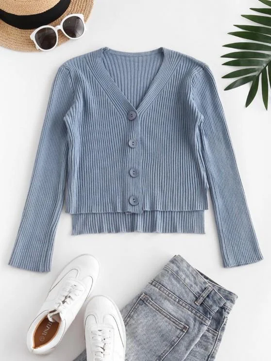 Wide Ribbed Stepped Hem Cardigan for Women