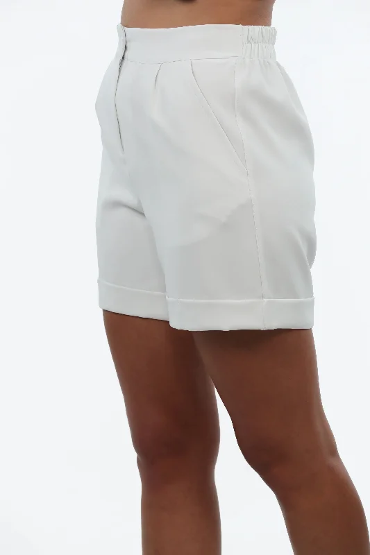 High Rise White Short With Side Pocket