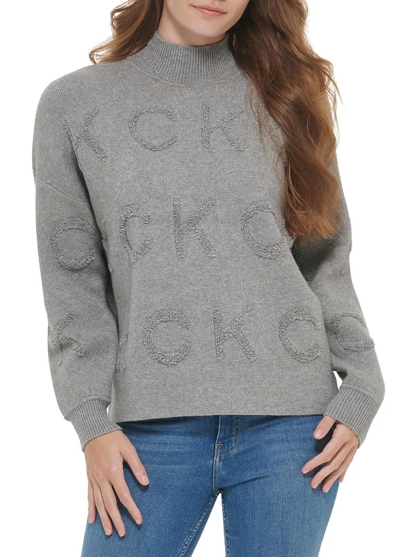 Womens Cropped Monogram Mock Turtleneck Sweater