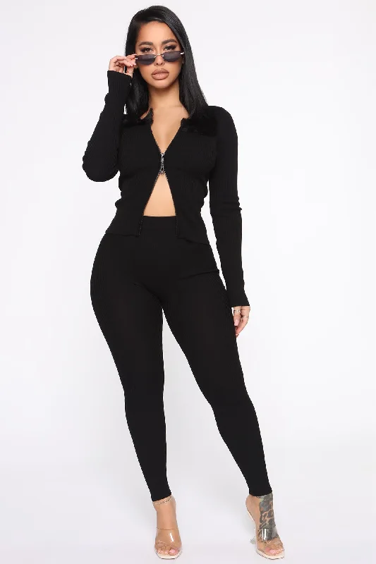 Wrong Way Sweater Pant Set - Black