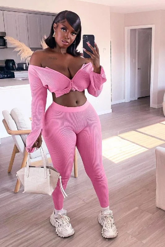 Wrong Way Sweater Pant Set - Pink