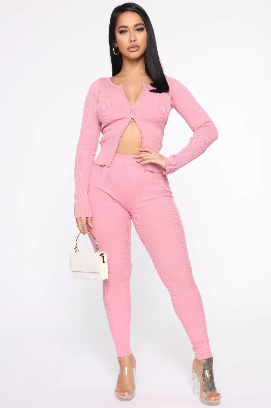 Wrong Way Sweater Pant Set - Pink