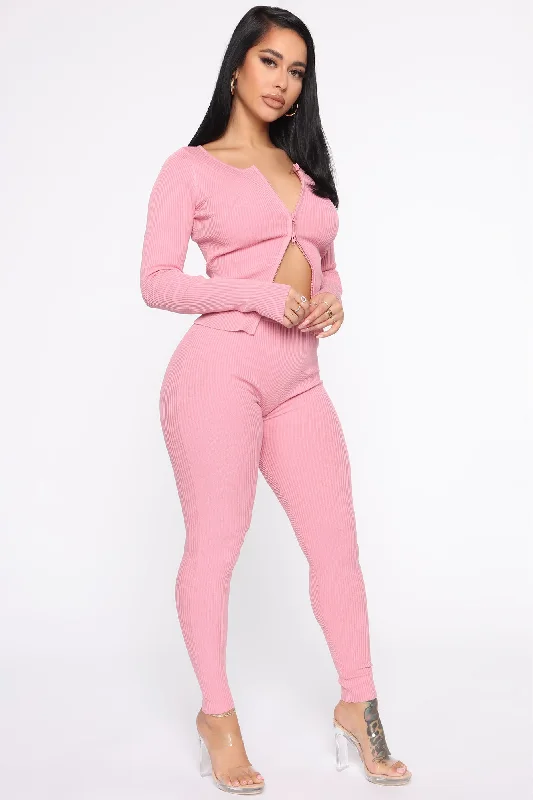 Wrong Way Sweater Pant Set - Pink