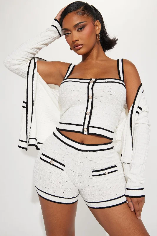 You And Me Sweater 3 Piece Short Set - White