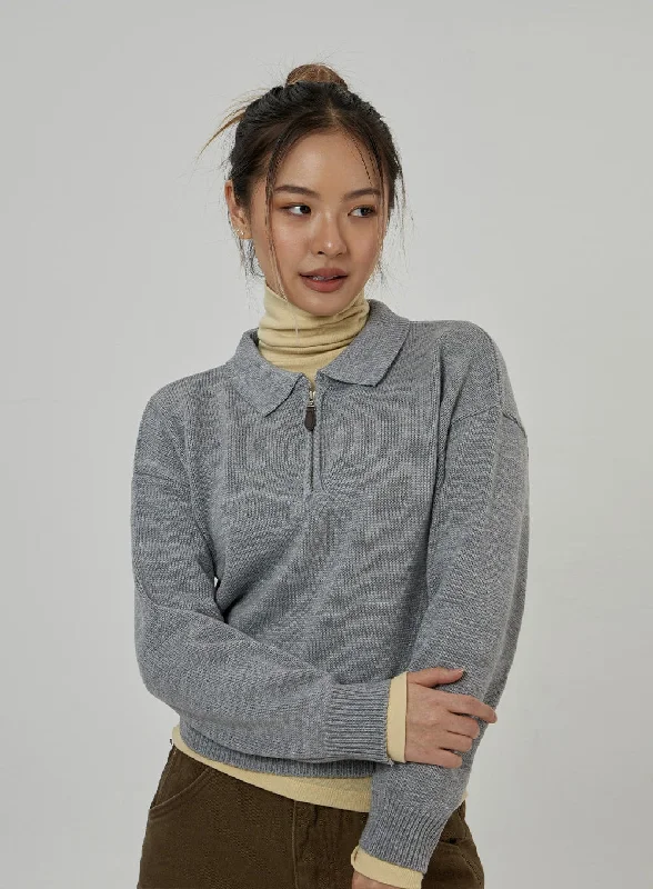 Zip-Up Neck Cropped Knit Top CD22