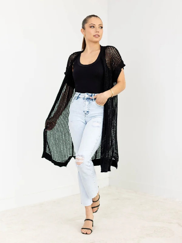 Drop Shoulder Fishnet Cardigan