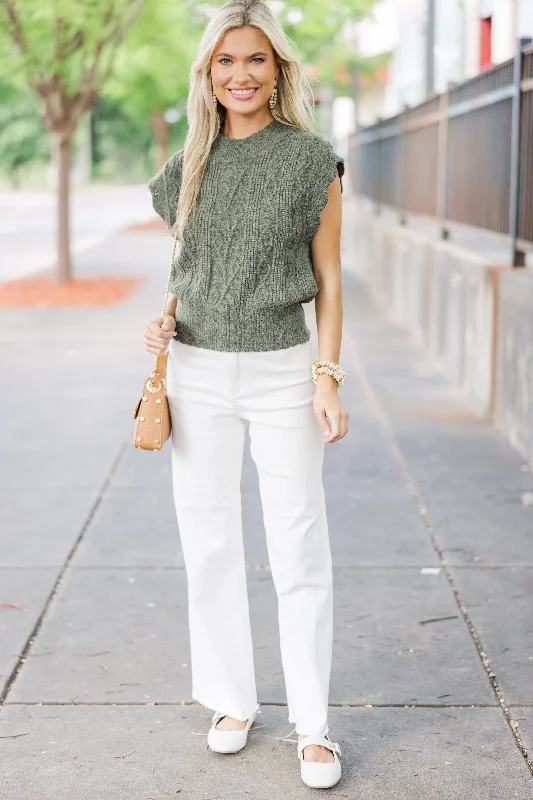 Get It Going Olive Green Cable Knit Sweater Top