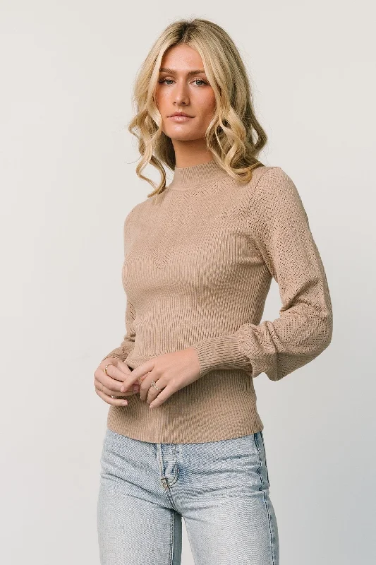 Kenzie Pointelle Sweater Top | Taupe