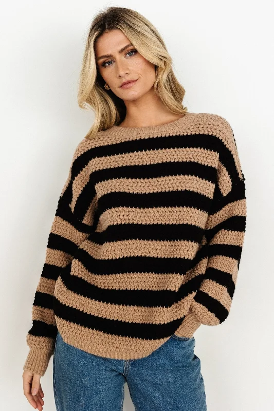 Liam Chunky Knit Sweater | Tan + Black