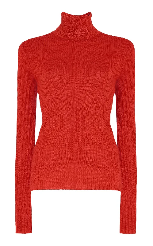 Peppe Knit Turtleneck in Red Cashmere Silk