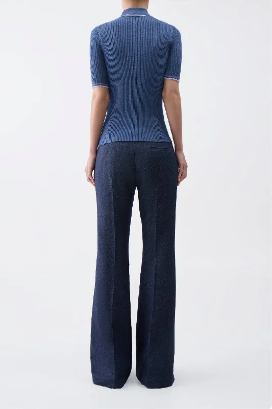 Perro Knit Polo in Denim Blue Cashmere Silk