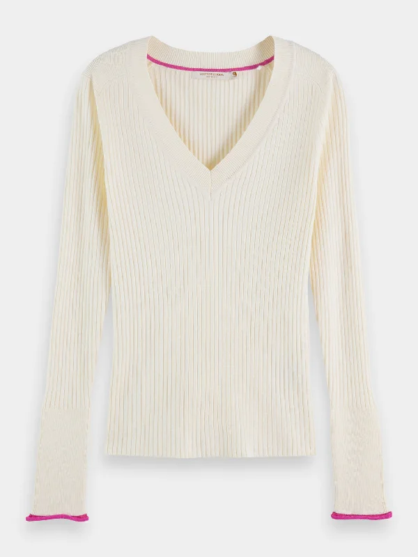 Skinny rib v-neck sweater