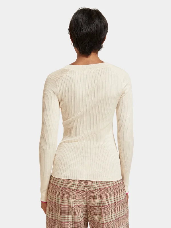 Skinny rib v-neck sweater