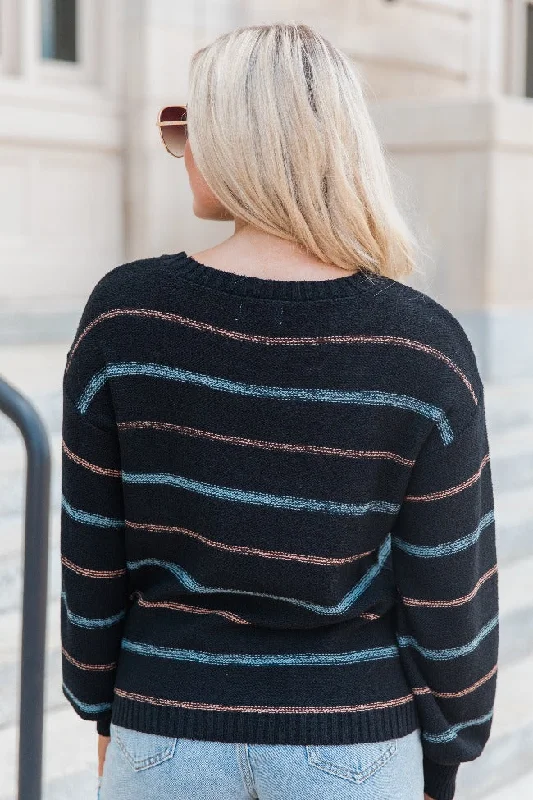 Thinking About You Black Striped Crew Neck Sweater