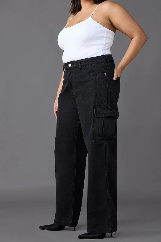 Curve Cityscape Black Cargo Jeans