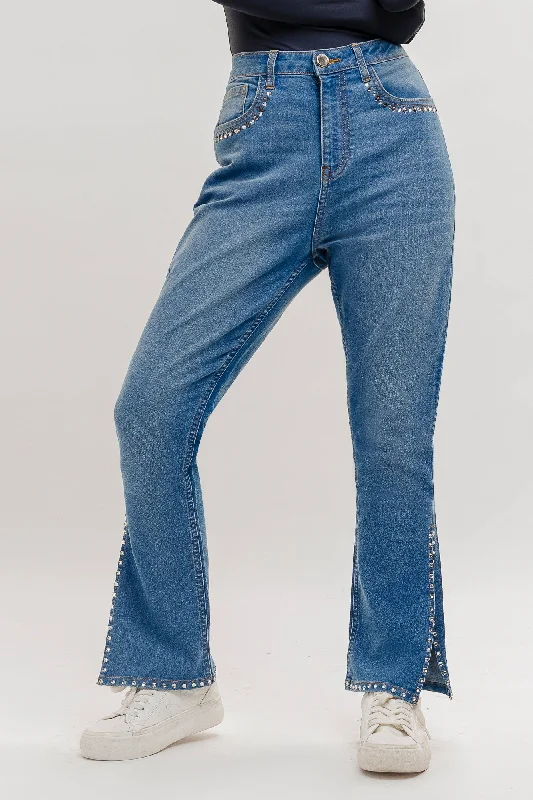 Blue Rhinestone Bootcut Jeans