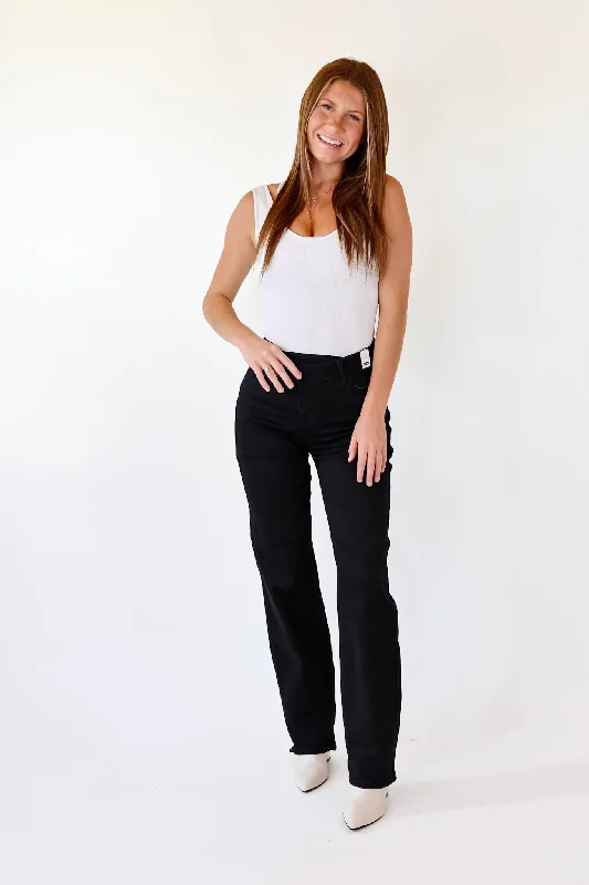 Last Chance Size 0, 1, 3, 5 & 20W-24W | Judy Blue | Here Forward Criss-Cross Waistband Straight Leg Jeans in Black