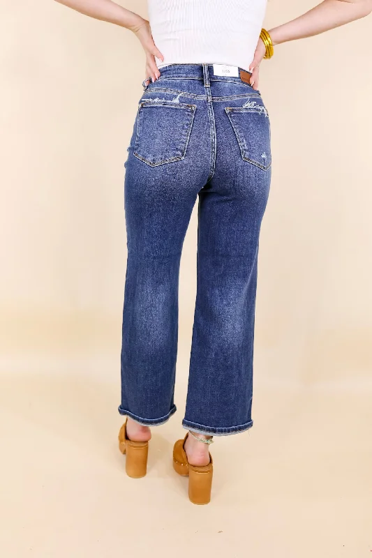 Last Chance Size 0 & 1 | Judy Blue | Pure Peace Wide Leg Jeans in Dark Wash