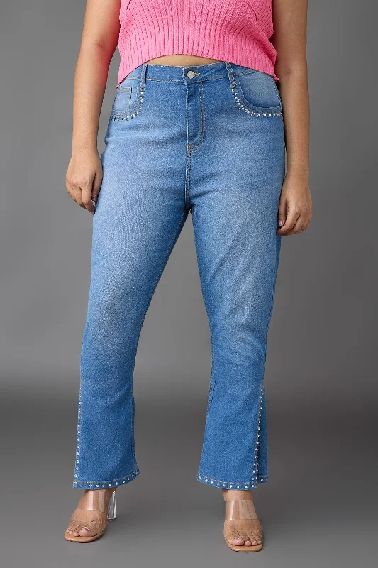 Curve Blue Rhinestone Bootcut Jeans