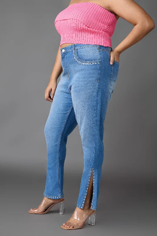 Curve Blue Rhinestone Bootcut Jeans