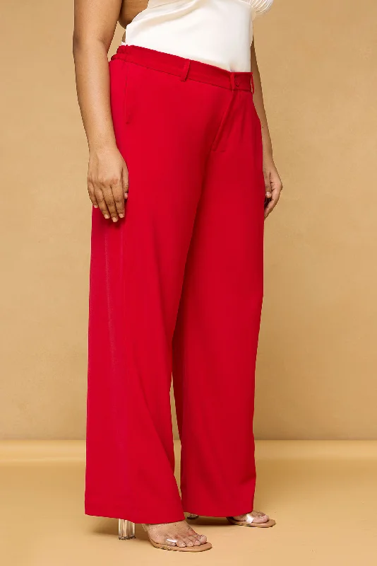 Curve Bright Red Classic Korean Pants