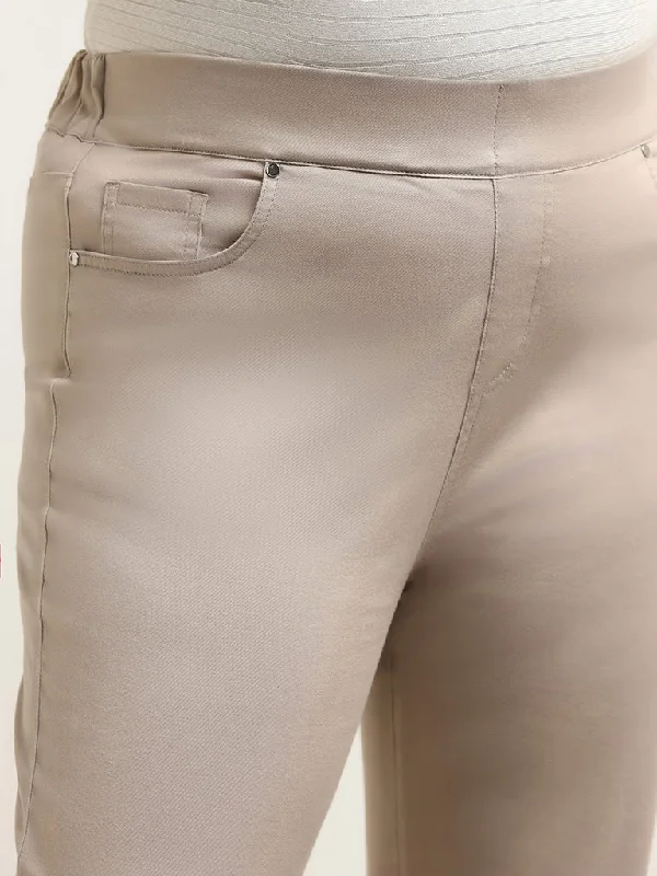 Gia Beige Mid Waist Solid Slim Fit Jeggings