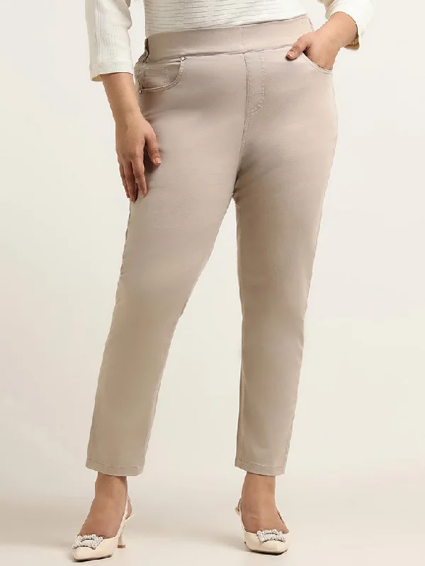 Gia Beige Mid Waist Solid Slim Fit Jeggings